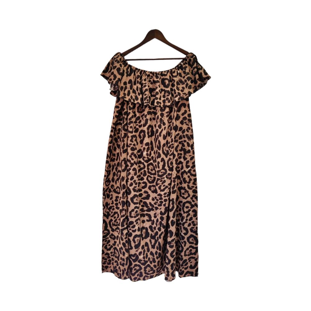 Bloomchic Leopard Print Maxi Dress Cap Sleeve On/Off Shoulder Size 1XL